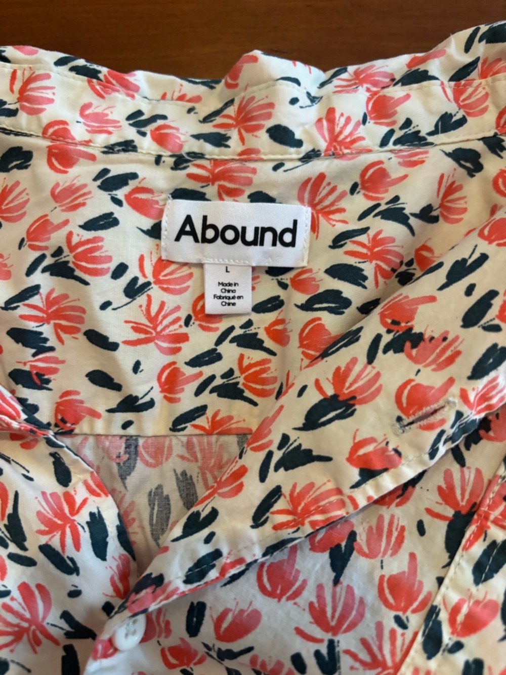 Abound Coral Floral Collared Button-Front Top